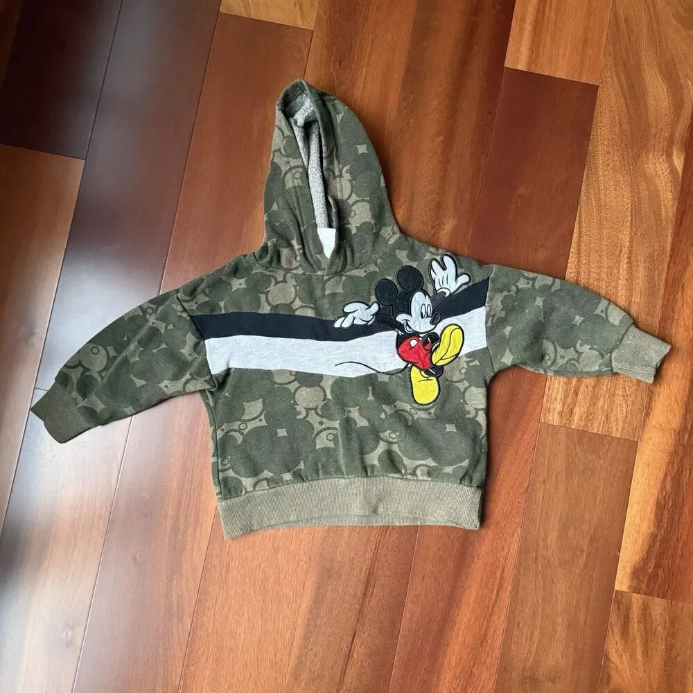Disney  MICKEY MOUSE Toddler Sweatshirt Outfit Camo Embroidered 2 pc Set Boy 2T